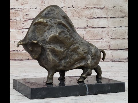 Abstract Picasso Bull Bronze Sculpture on Marble Base