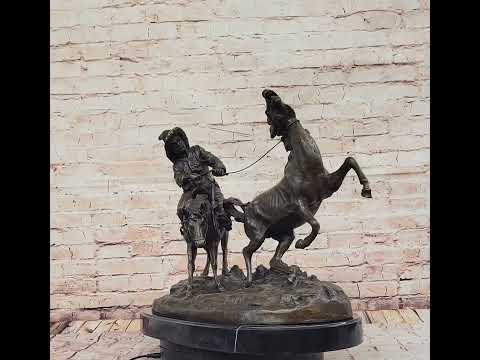 Bronze Sculpture 'Breaking in a Wild Horse', Signed E. Nahcepe