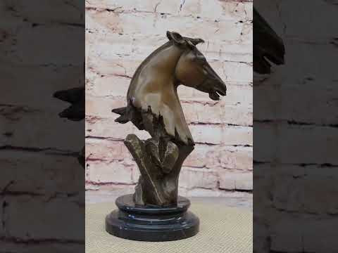 Abstract Modern Art Horse Head Bust Bronze Sculpture Marble Base