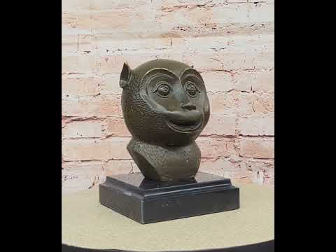 Abstract Bronze Primate - Smiling Monkey Bust on Marble