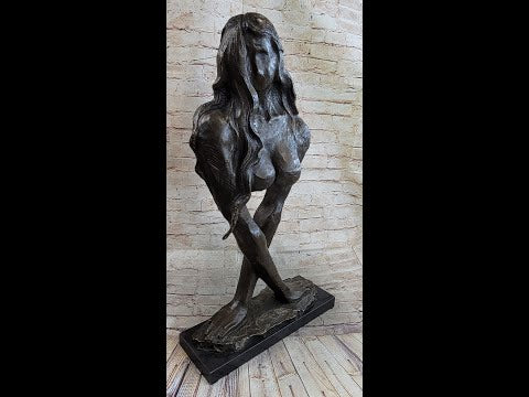 Abstract Surrealist Bronze Metal Bust of Nude Woman on Marble Base Signed Original Mario Nick