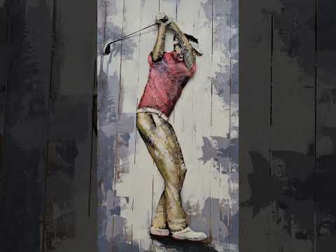 3D Metal Golfer Cutout on Wood Canvas - Wall Art Painting