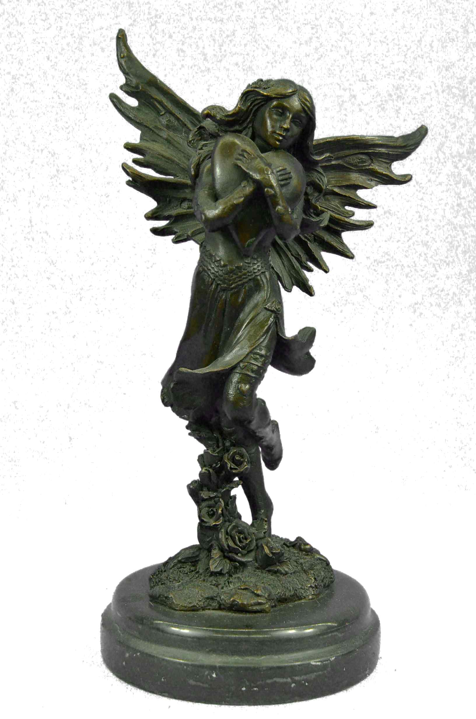 Fairy Angel Girl Clutching Heart Bronze Sculpture Love Valentine