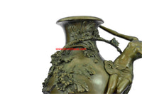 Signed Moreau Nude Girl Floral Vase Bronze Hot Cast