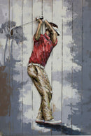 3D Metal Golfer Cutout on Wood Canvas - Wall Art Painting