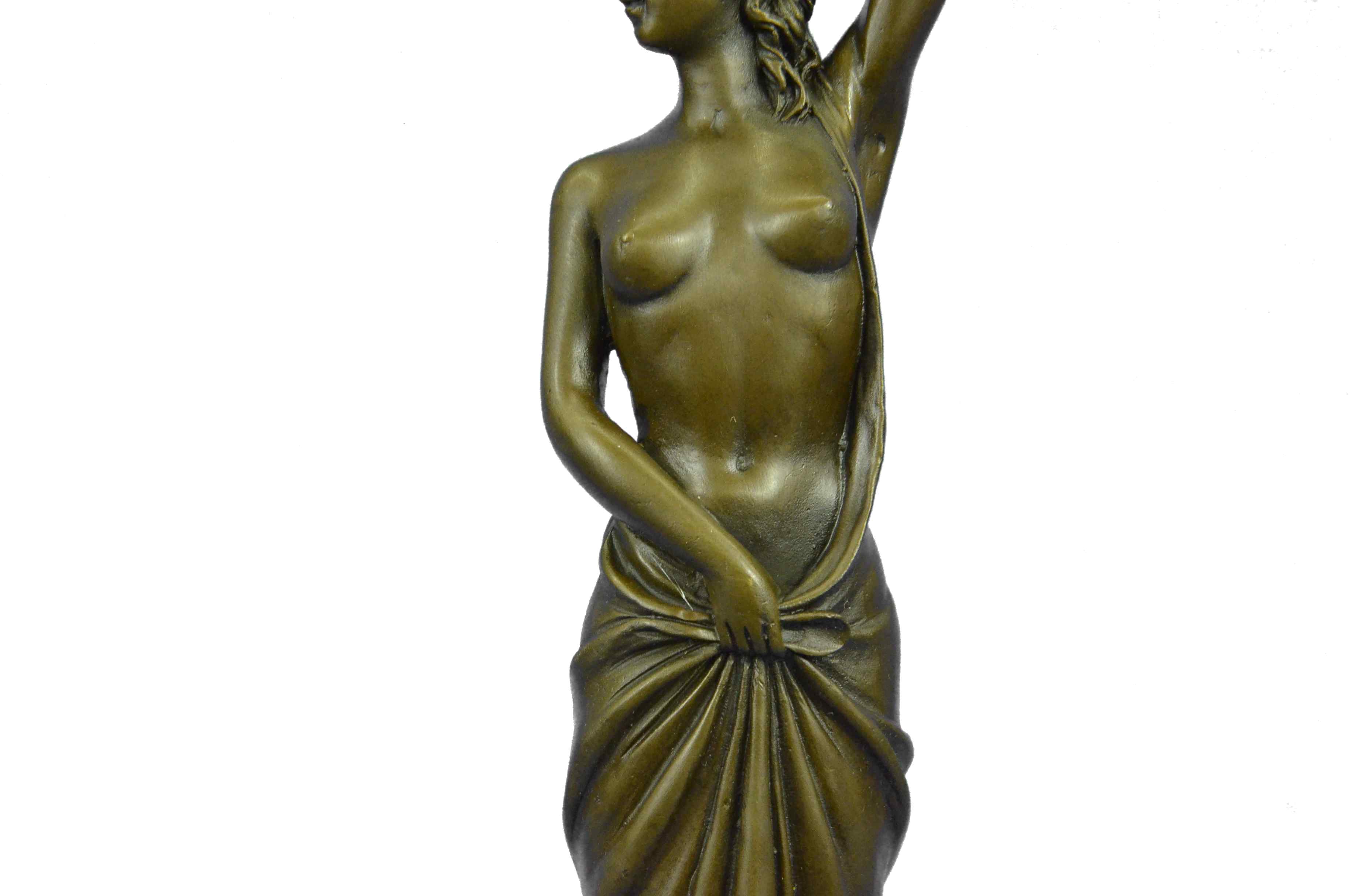 Art Deco Nude Female Signed Long Bronze Sculpture Figure