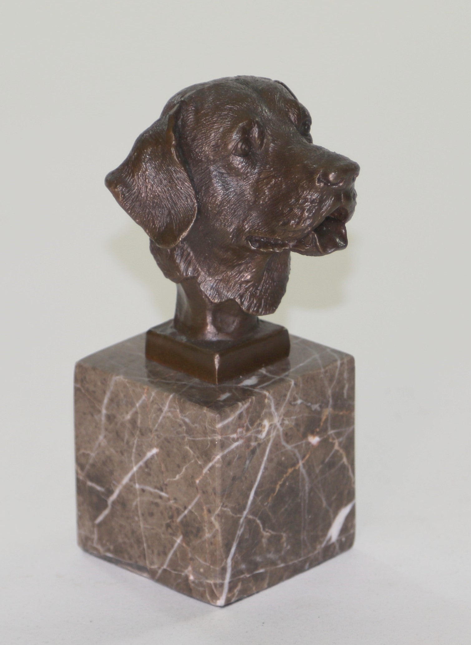 Labrador Retriever Head Bust Bronze Sculpture Marble Base Book End