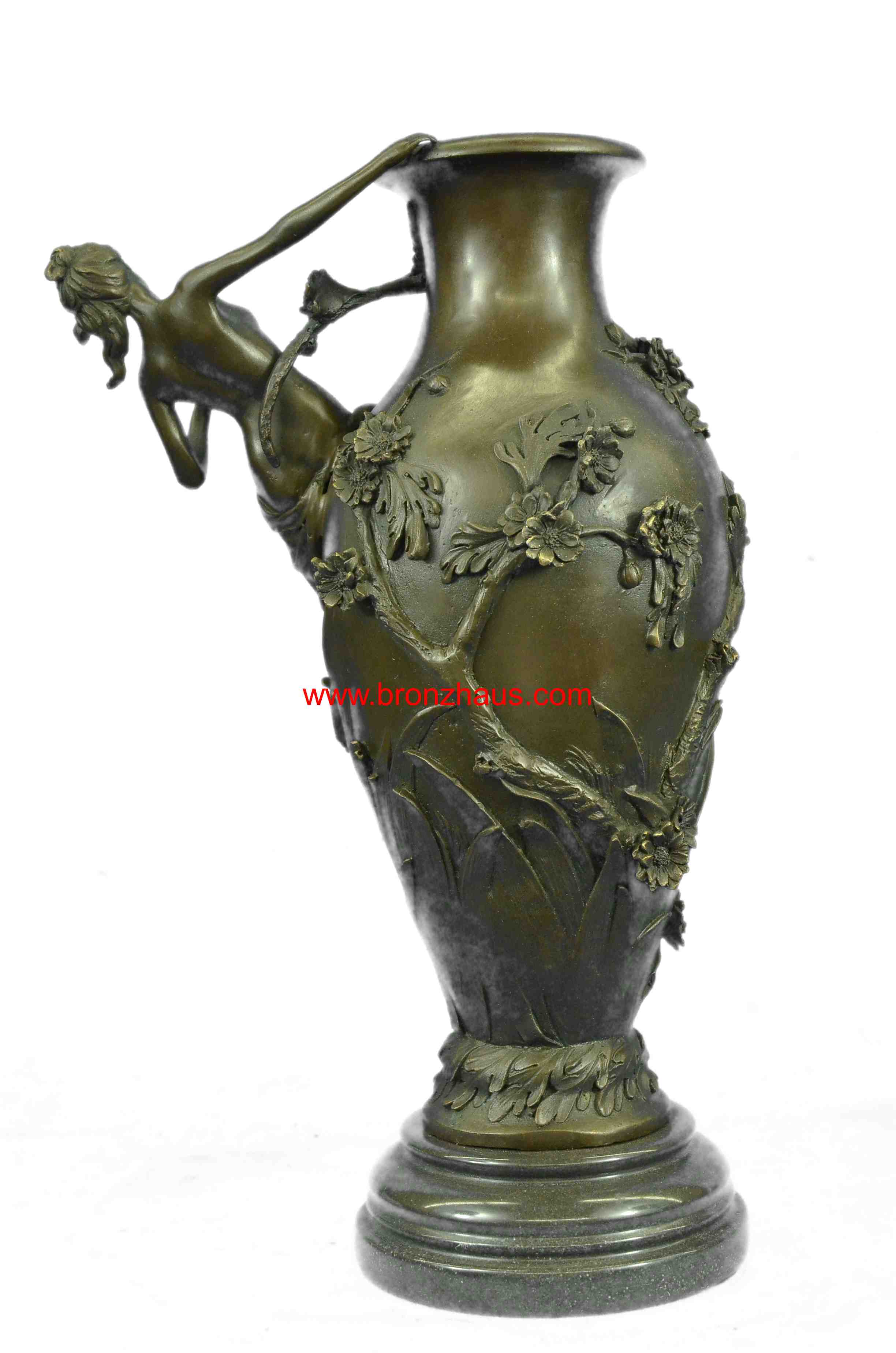 Signed Moreau Nude Girl Floral Vase Bronze Hot Cast