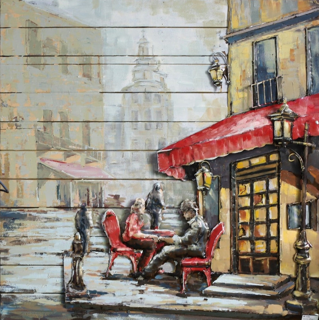 French Cafe 3-D Wall Mount Oil Painting Artwork
