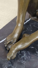 Seated Nude Devil Satan Fawn Satyr Bronze Sculpture Art on Marble Base
