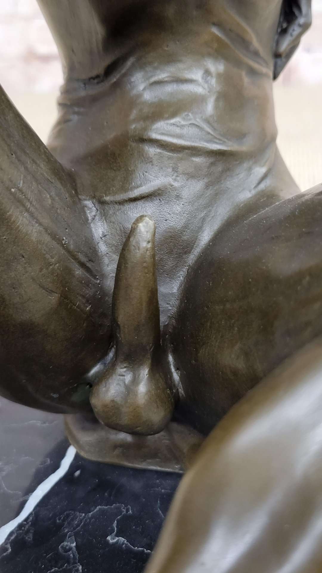 Seated Nude Devil Satan Fawn Satyr Bronze Sculpture Art on Marble Base