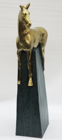Large Green and Gold Patina Stallion Horse Bronze Sculpture