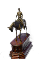 JOCKEY RIDING HORSE BRONZE STATUE FIGURE FIGURIN HOT CAST MARBLE BASE SCULPTURE