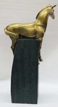 Large Green and Gold Patina Stallion Horse Bronze Sculpture