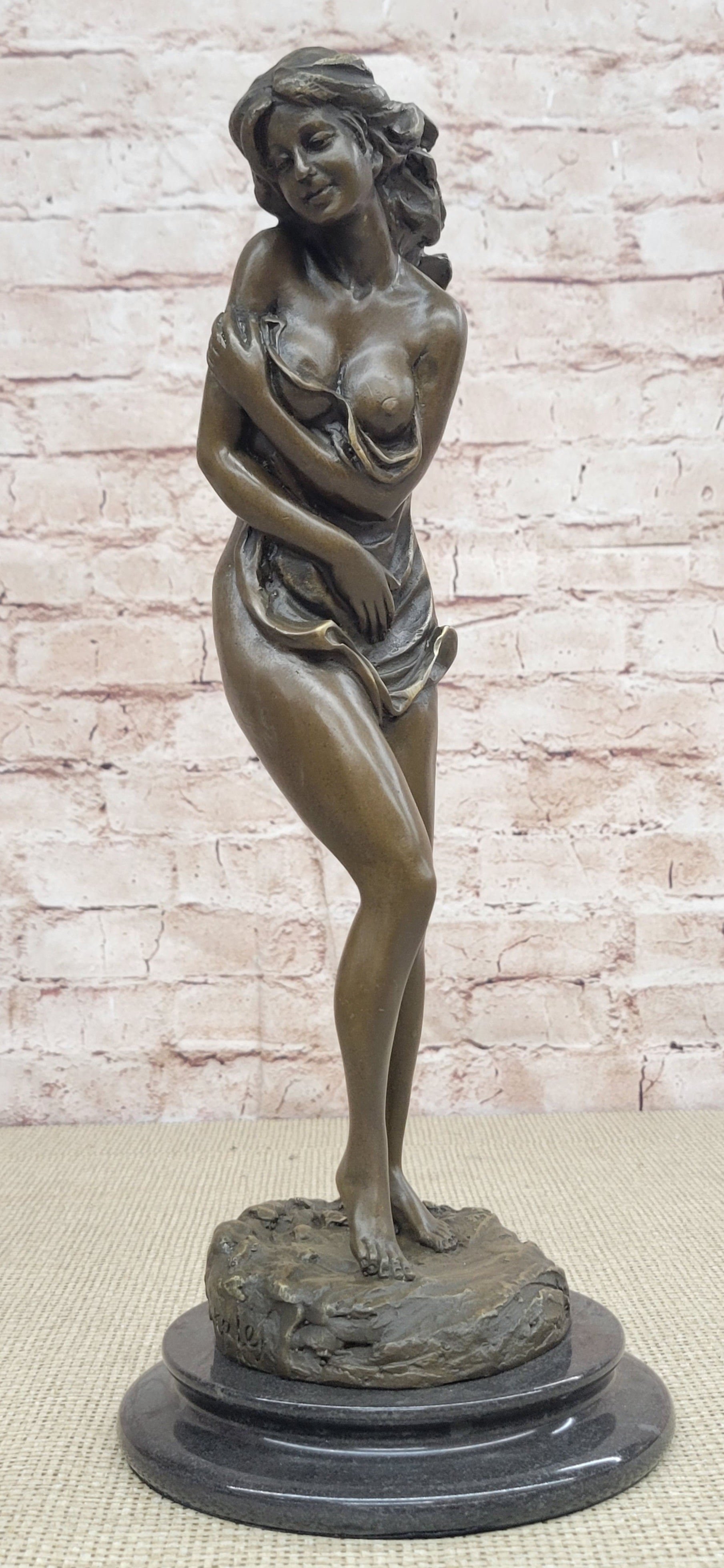 Rare Aldo Vitaleh Special Nude Female Covering Her Body Bronze Sculpture Statue