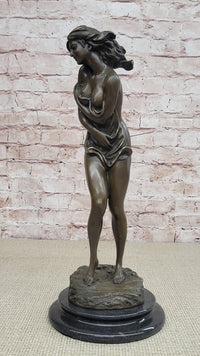 Rare Aldo Vitaleh Special Nude Female Covering Her Body Bronze Sculpture Statue