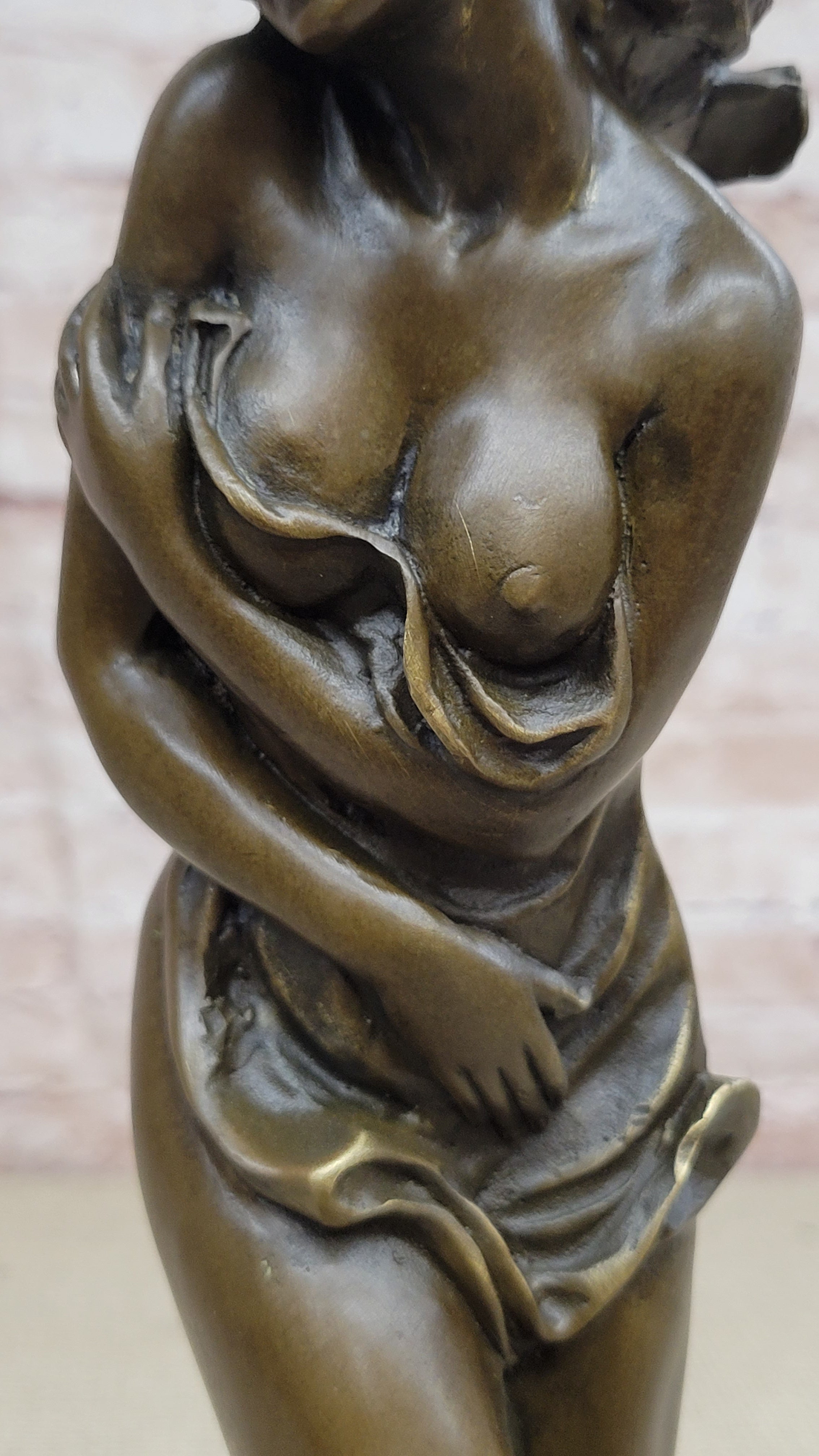 Rare Aldo Vitaleh Special Nude Female Covering Her Body Bronze Sculpture Statue