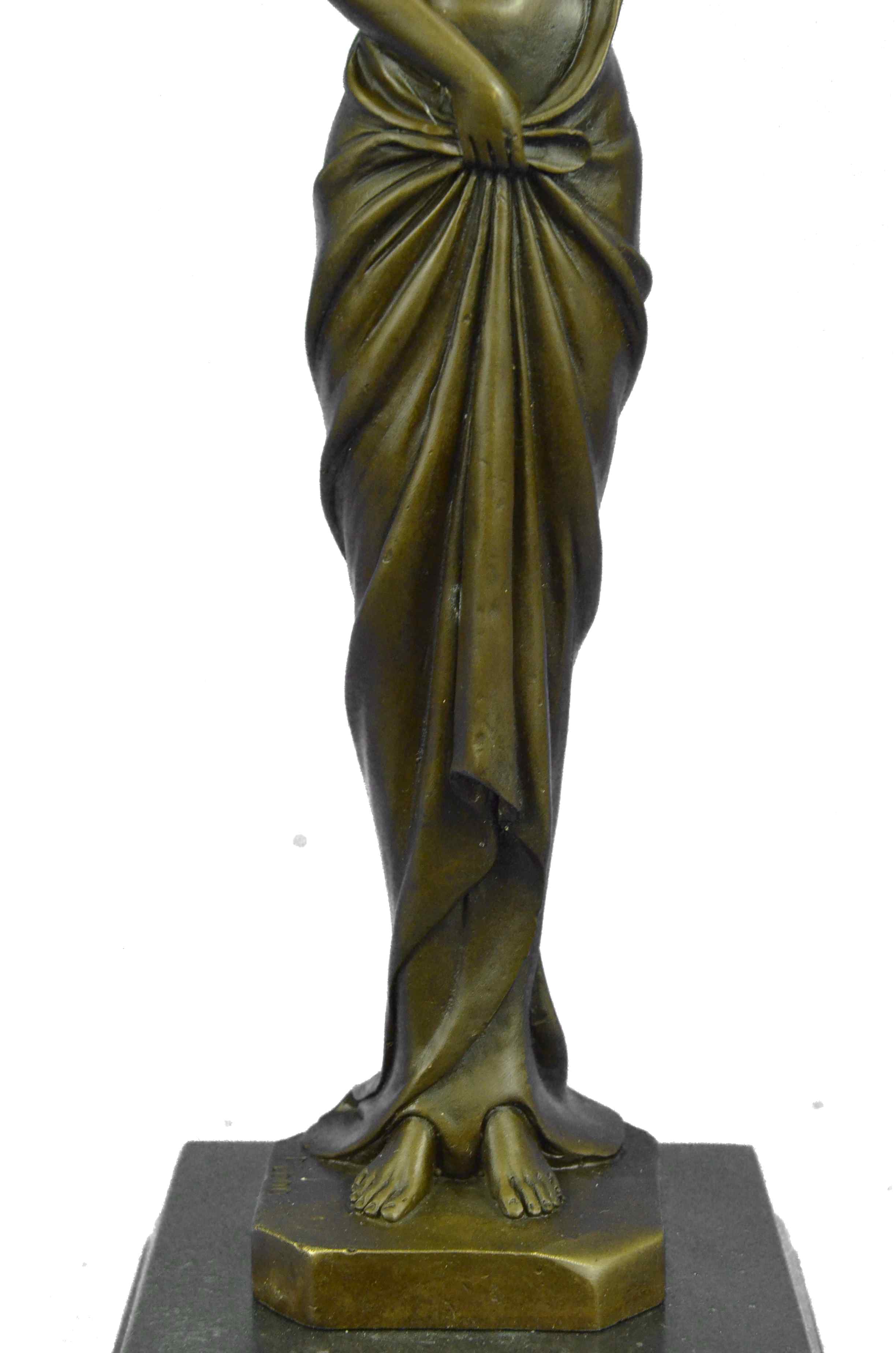 Art Deco Nude Female Signed Long Bronze Sculpture Figure