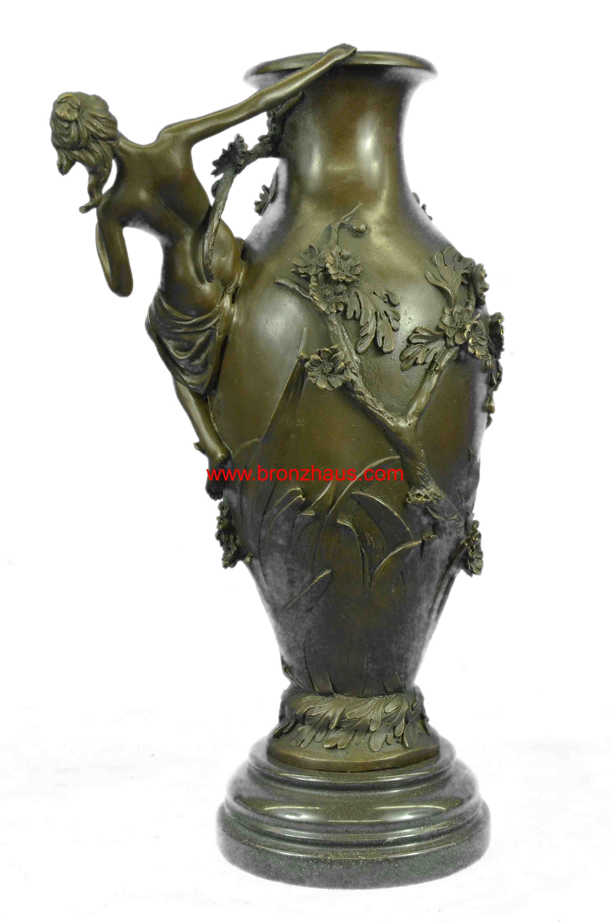 Signed Moreau Nude Girl Floral Vase Bronze Hot Cast