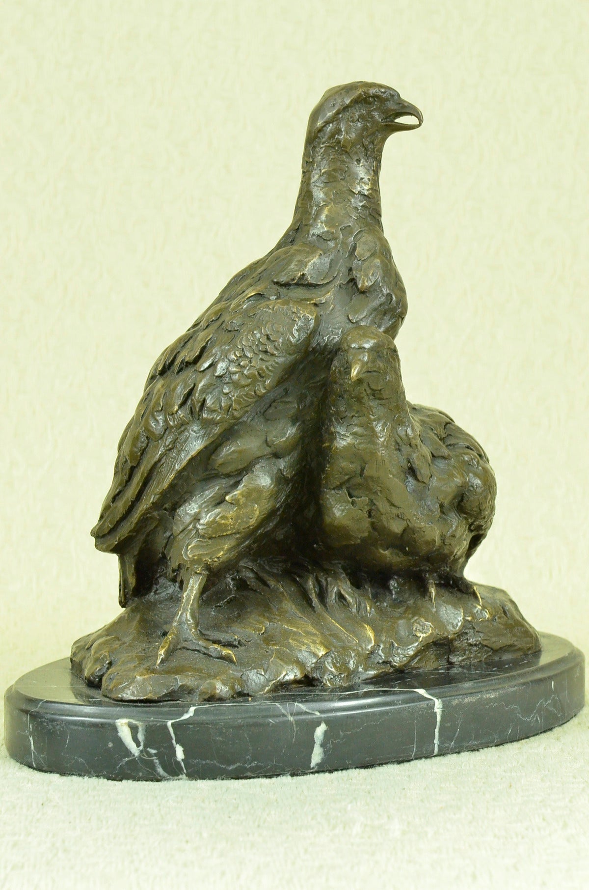 Signed Original 100% Real Bronze Two Baby Eagles Sculpture