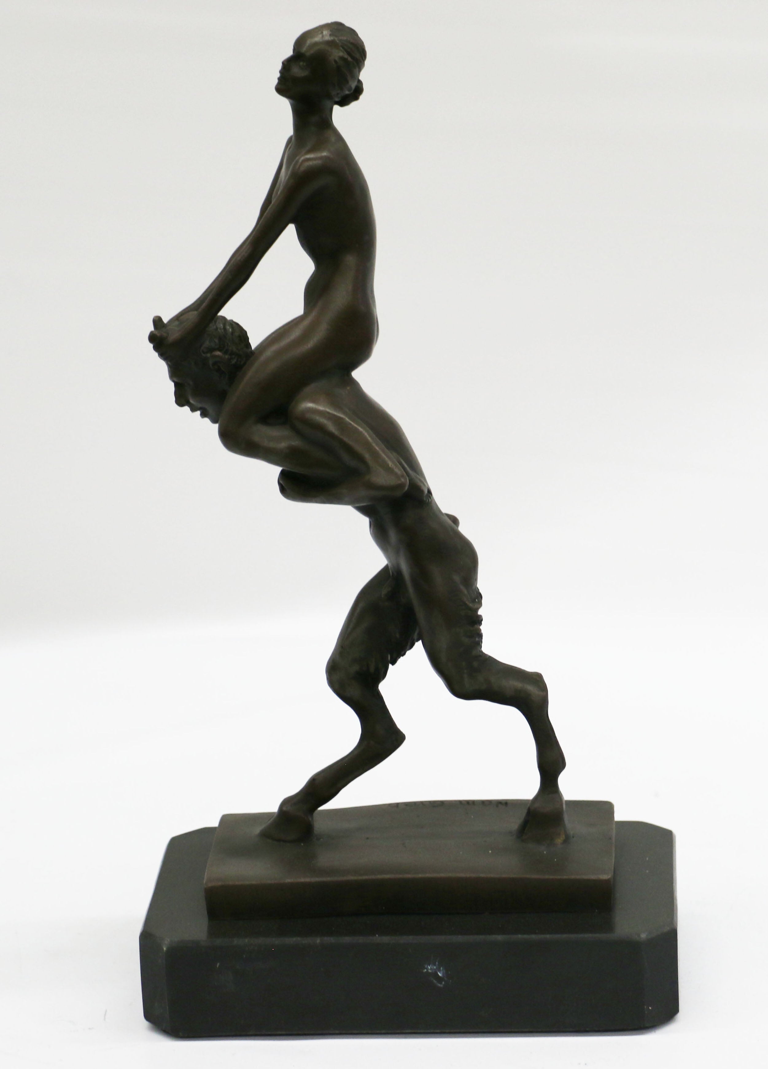 Bergman Piggy Rider Satyr and Nude Woman Bronze Sculpture Figure