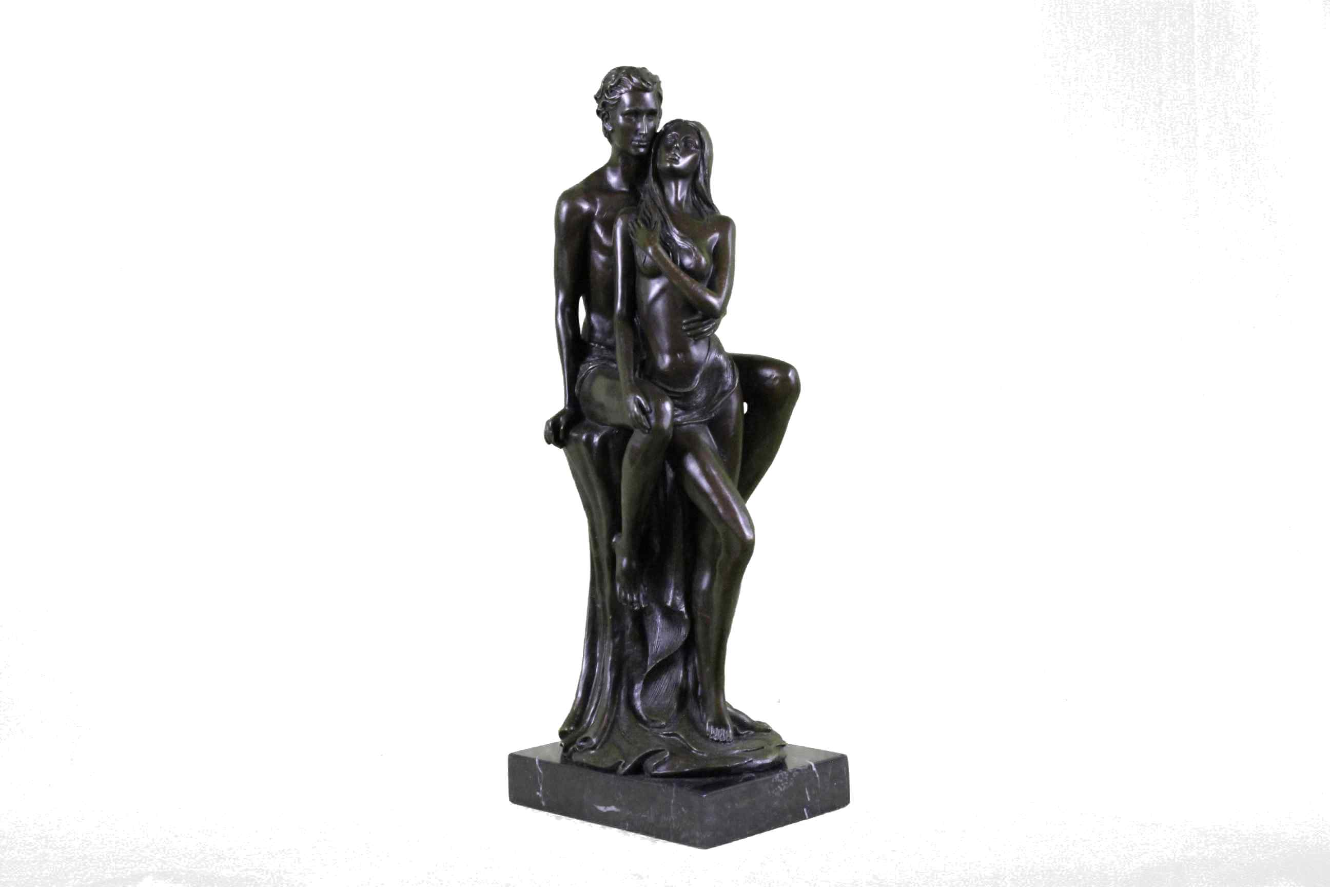 Superb HotCast Nude Couple Male Female Bonze Sculpture Marble Base Figure Statue