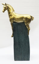 Large Green and Gold Patina Stallion Horse Bronze Sculpture