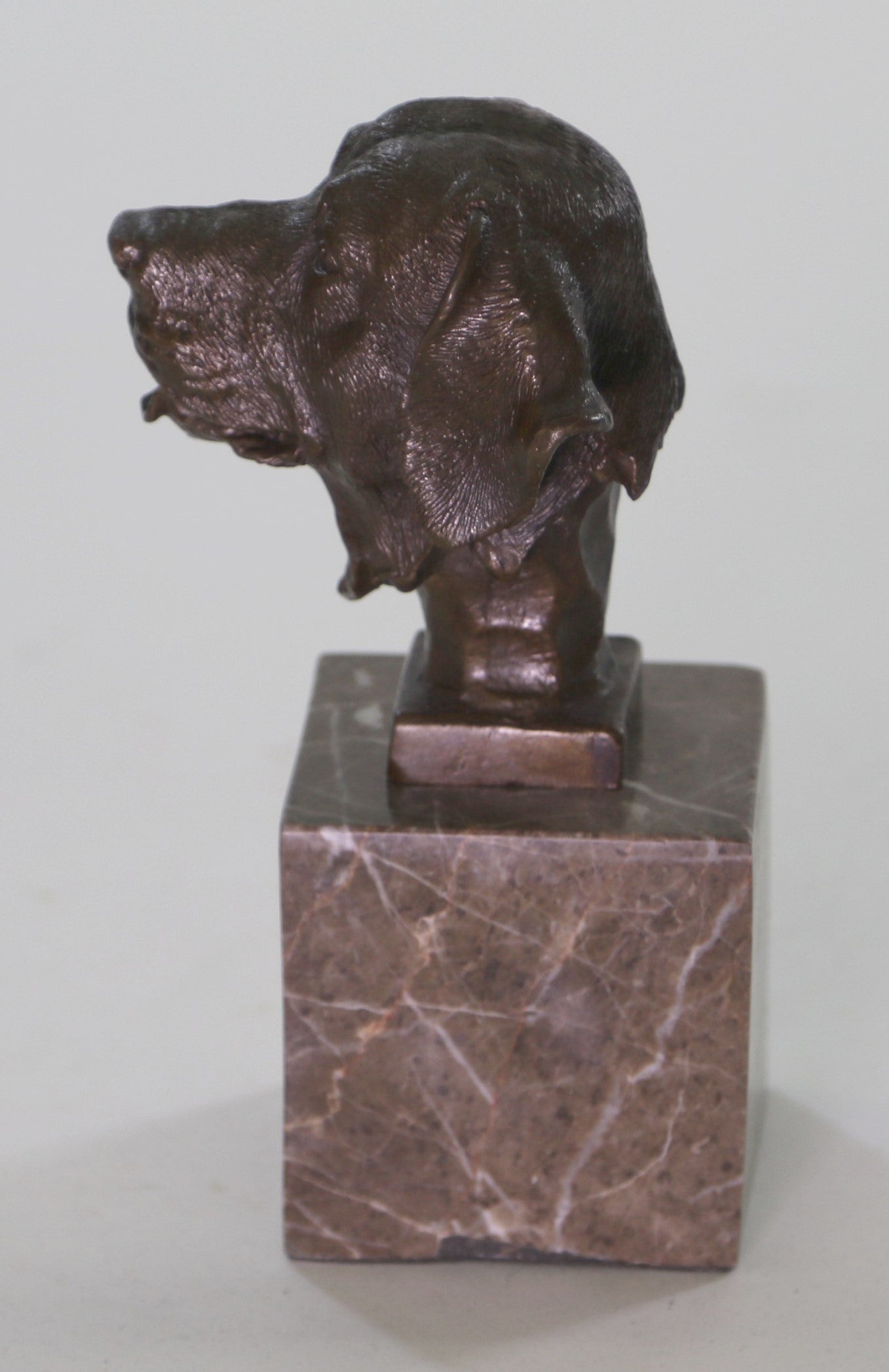 Labrador Retriever Head Bust Bronze Sculpture Marble Base Book End