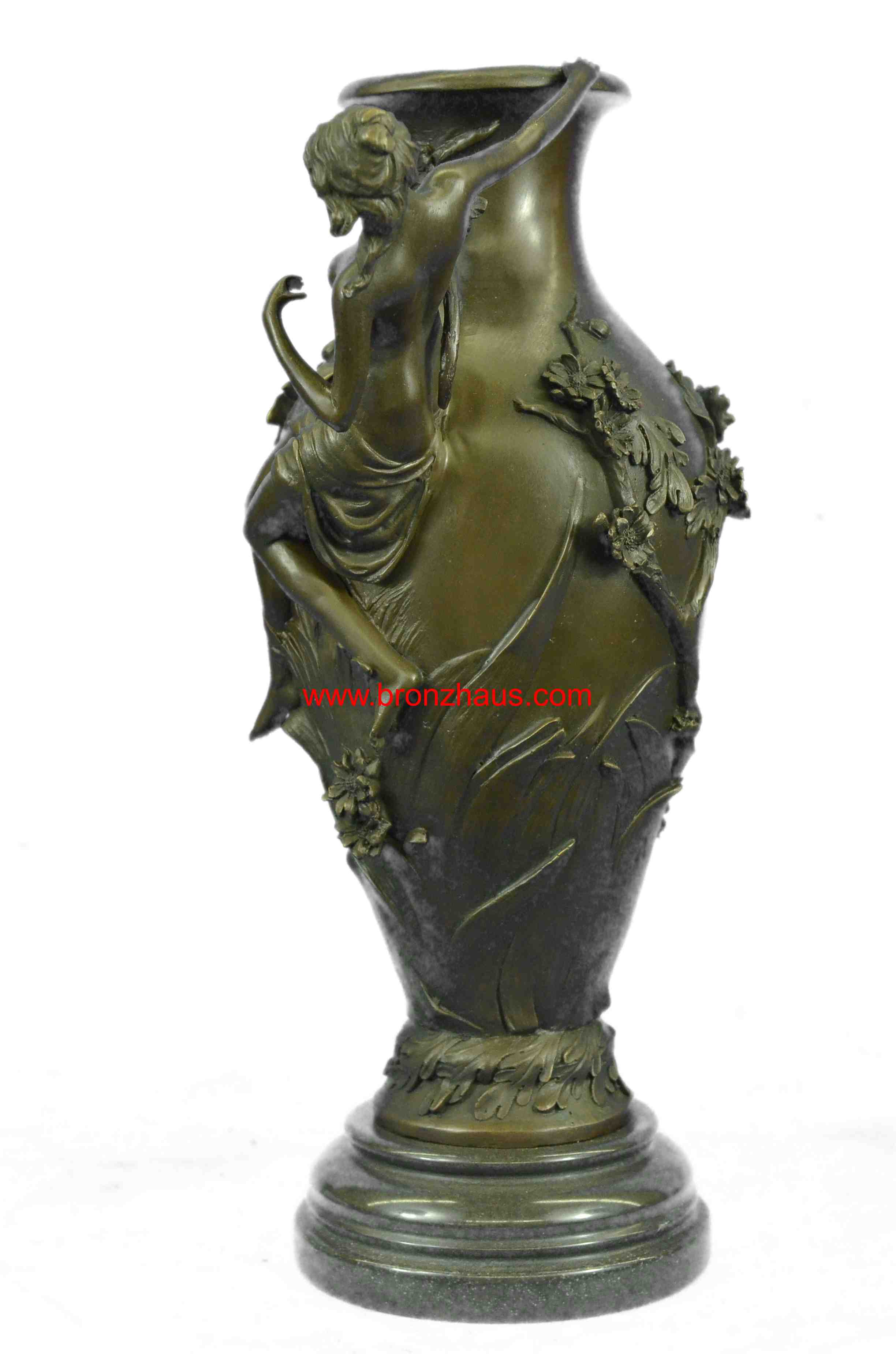 Signed Moreau Nude Girl Floral Vase Bronze Hot Cast