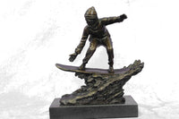 Real Bronze Marble Ski Snowboarder Winter Sport Sculpture