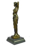 Art Deco Nude Female Signed Long Bronze Sculpture Figure