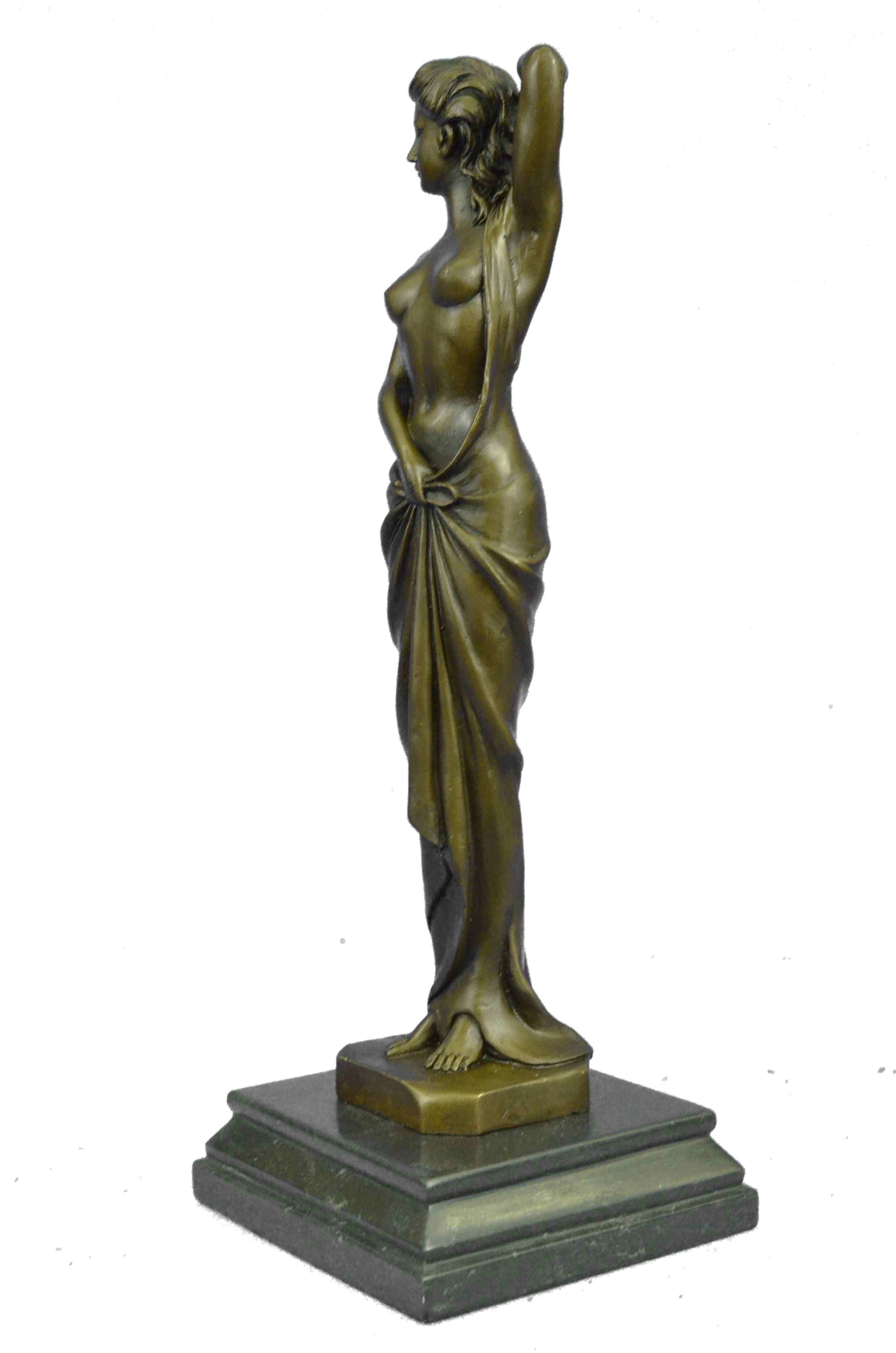 Art Deco Nude Female Signed Long Bronze Sculpture Figure