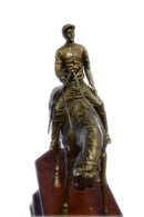 JOCKEY RIDING HORSE BRONZE STATUE FIGURE FIGURIN HOT CAST MARBLE BASE SCULPTURE