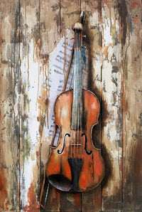 Violin Viola 3D Metal Cutout Wood Canvas Wall Art
