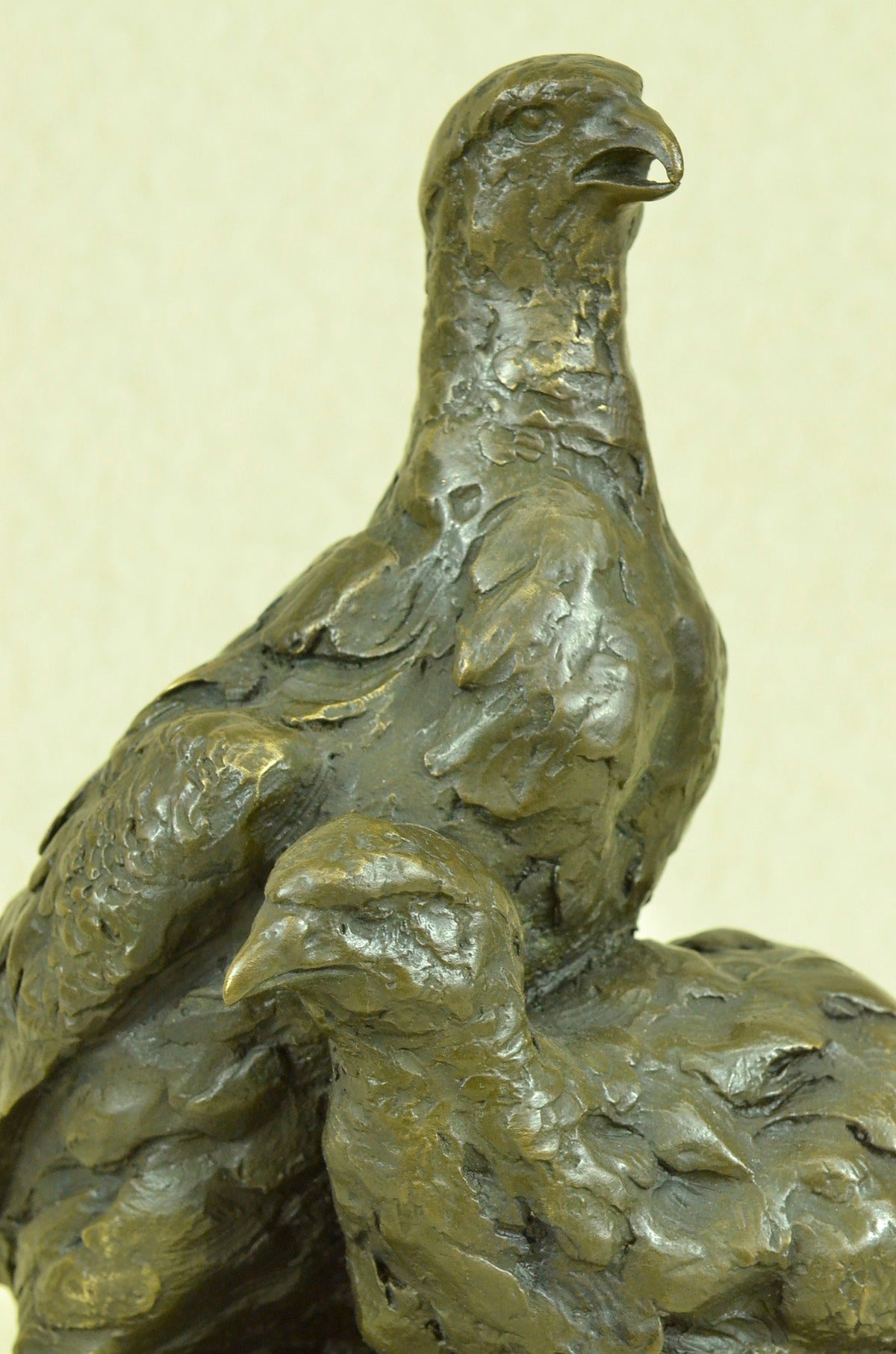 Signed Original 100% Real Bronze Two Baby Eagles Sculpture
