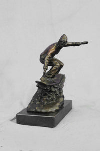 Real Bronze Marble Ski Snowboarder Winter Sport Sculpture