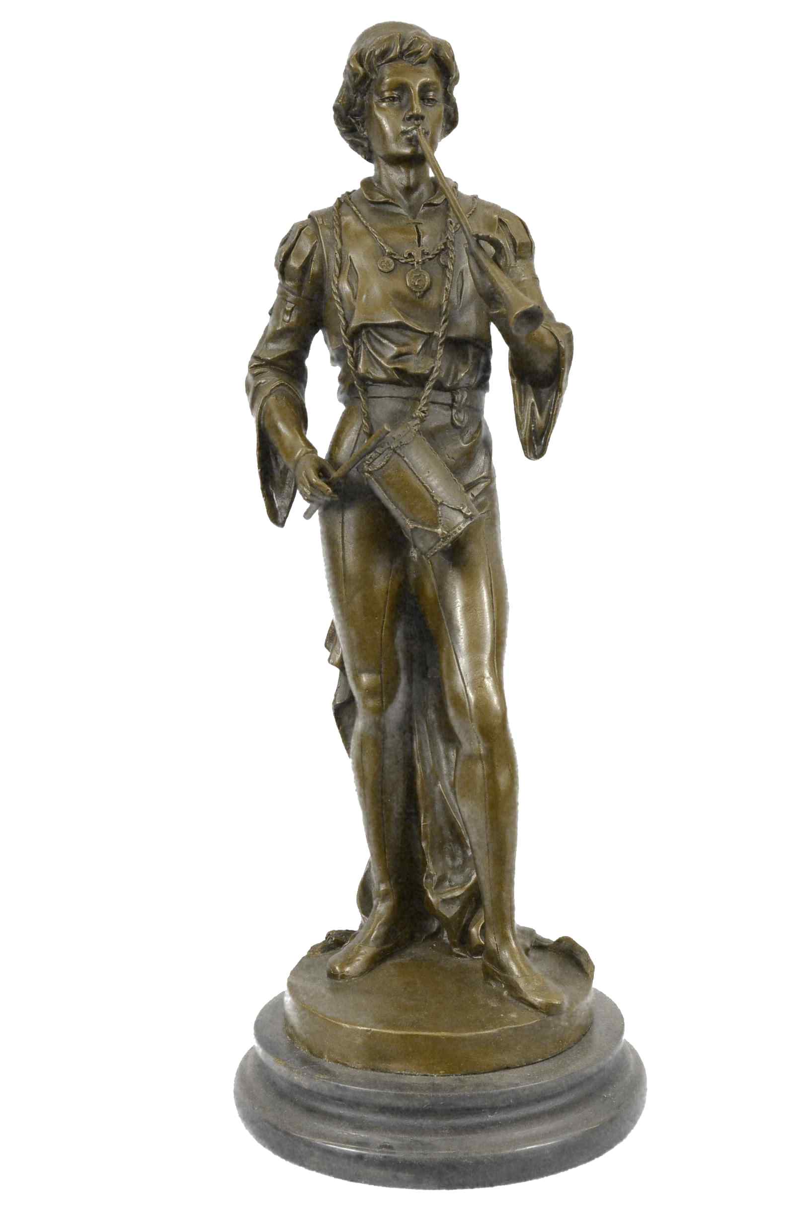 French Civil War Drummer Bronze Sculpture Marble Base