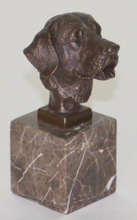 Labrador Retriever Head Bust Bronze Sculpture Marble Base Book End