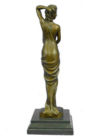 Art Deco Nude Female Signed Long Bronze Sculpture Figure