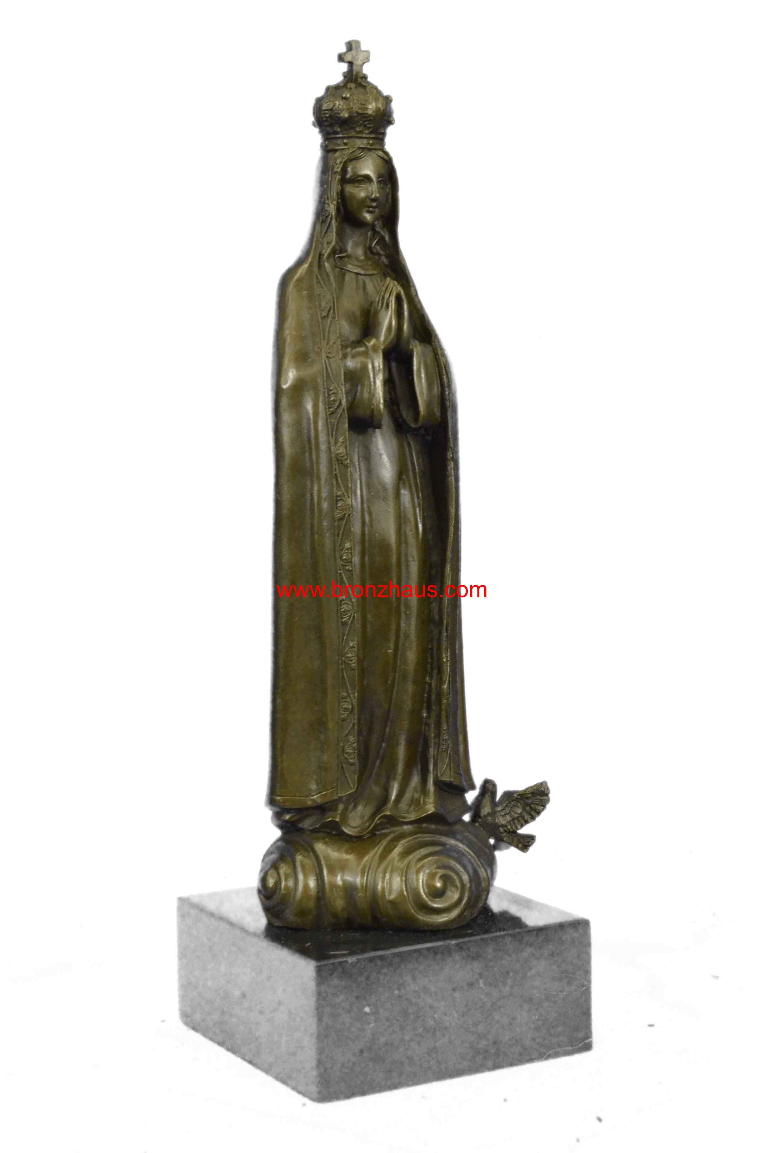 Bronze Art Metal Sculpture Crowned Virgin Mary Bird NR