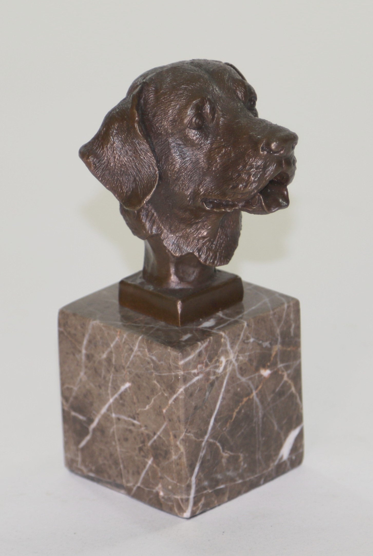 Labrador Retriever Head Bust Bronze Sculpture Marble Base Book End