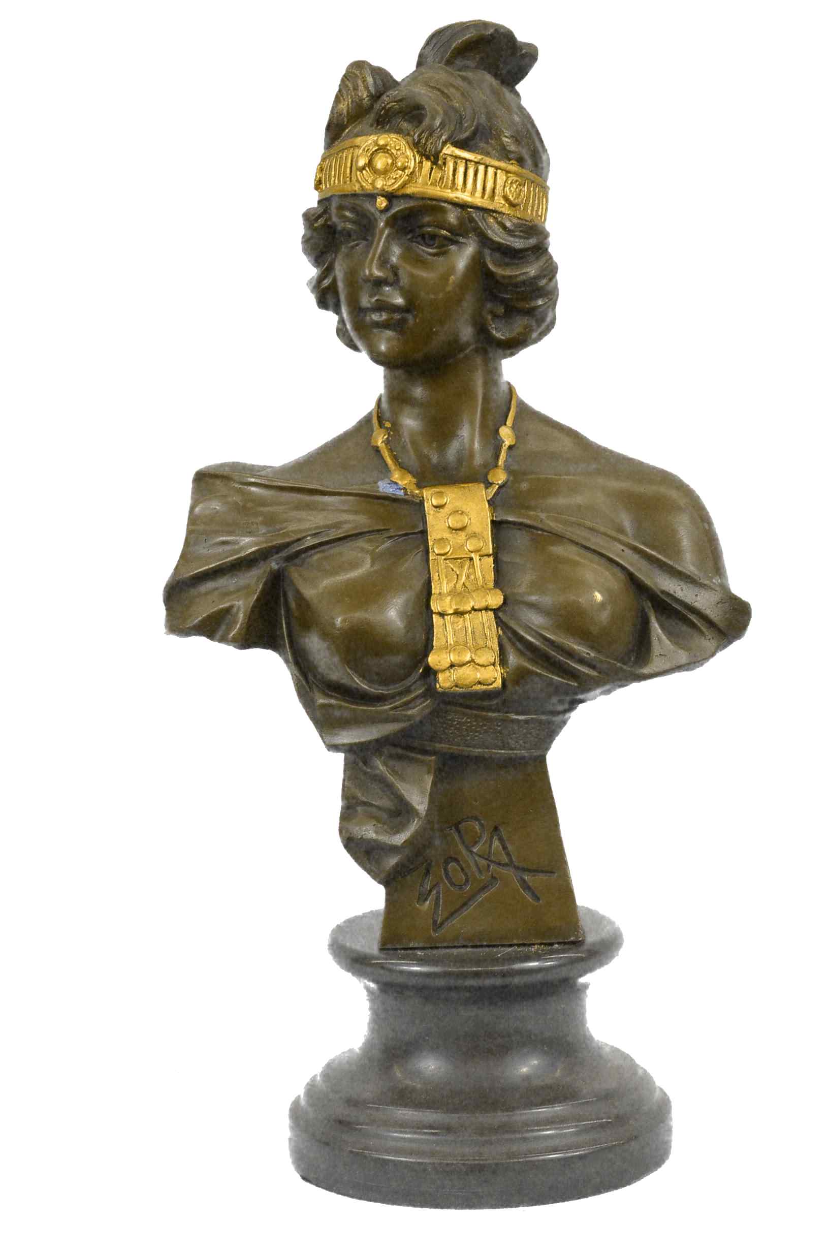 Art Nouveau Gold Patina Two Tone Woman Bronze Sculpture