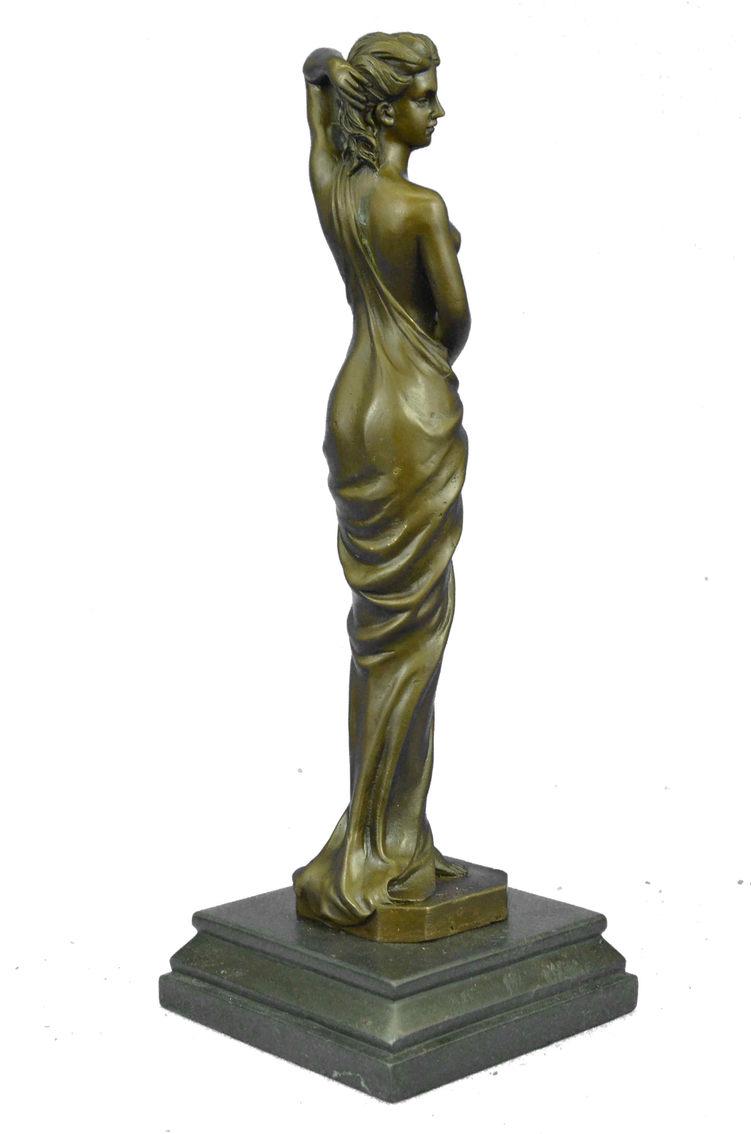 Art Deco Nude Female Signed Long Bronze Sculpture Figure
