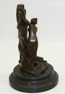 Sexy Goddess Behind a Wall Bronze Sculpture Marble Base Figure