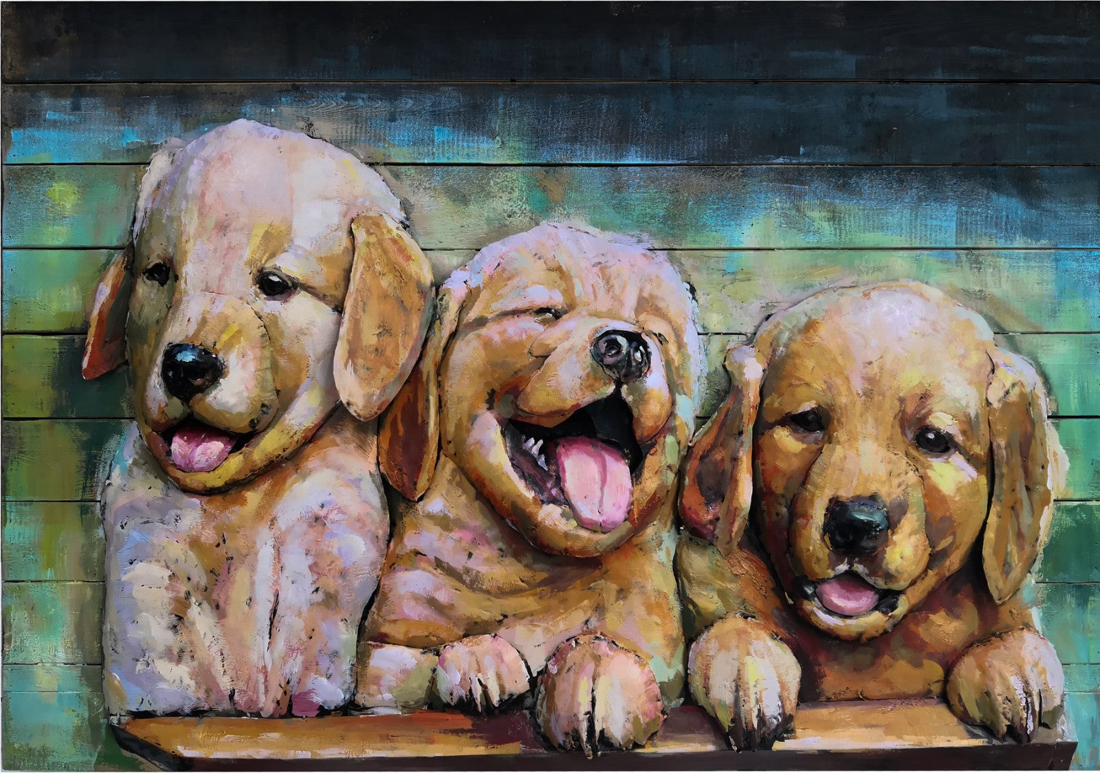 Golden Retriever Puppies 3D Metal Cutout Wall Art