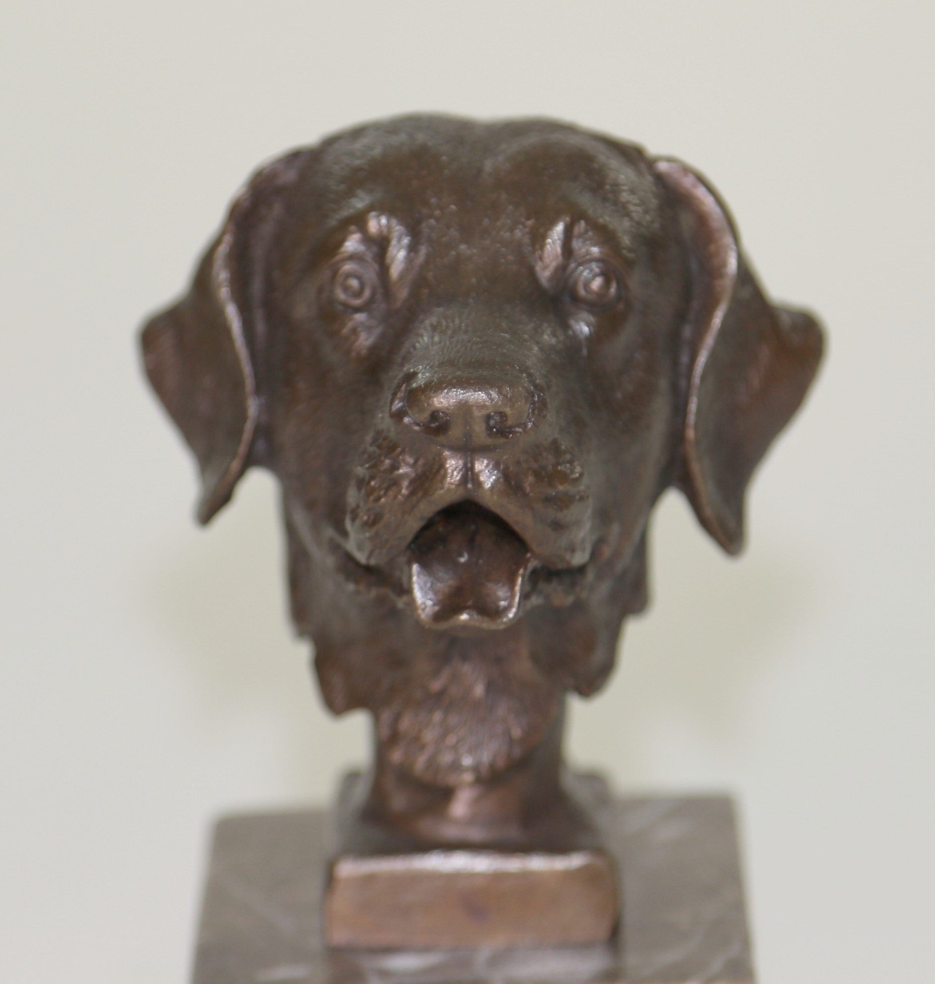 Labrador Retriever Head Bust Bronze Sculpture Marble Base Book End