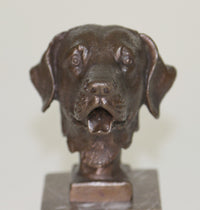 Labrador Retriever Head Bust Bronze Sculpture Marble Base Book End