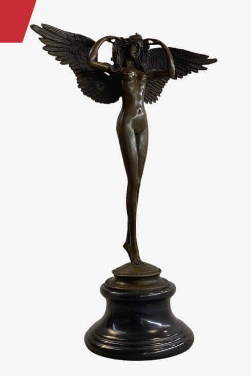 DESCENDING NIGHT by Adolph Weinman Bronze Metal Statue Winged Female Angel 21" x 16"