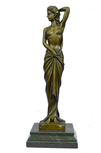 Art Deco Nude Female Signed Long Bronze Sculpture Figure
