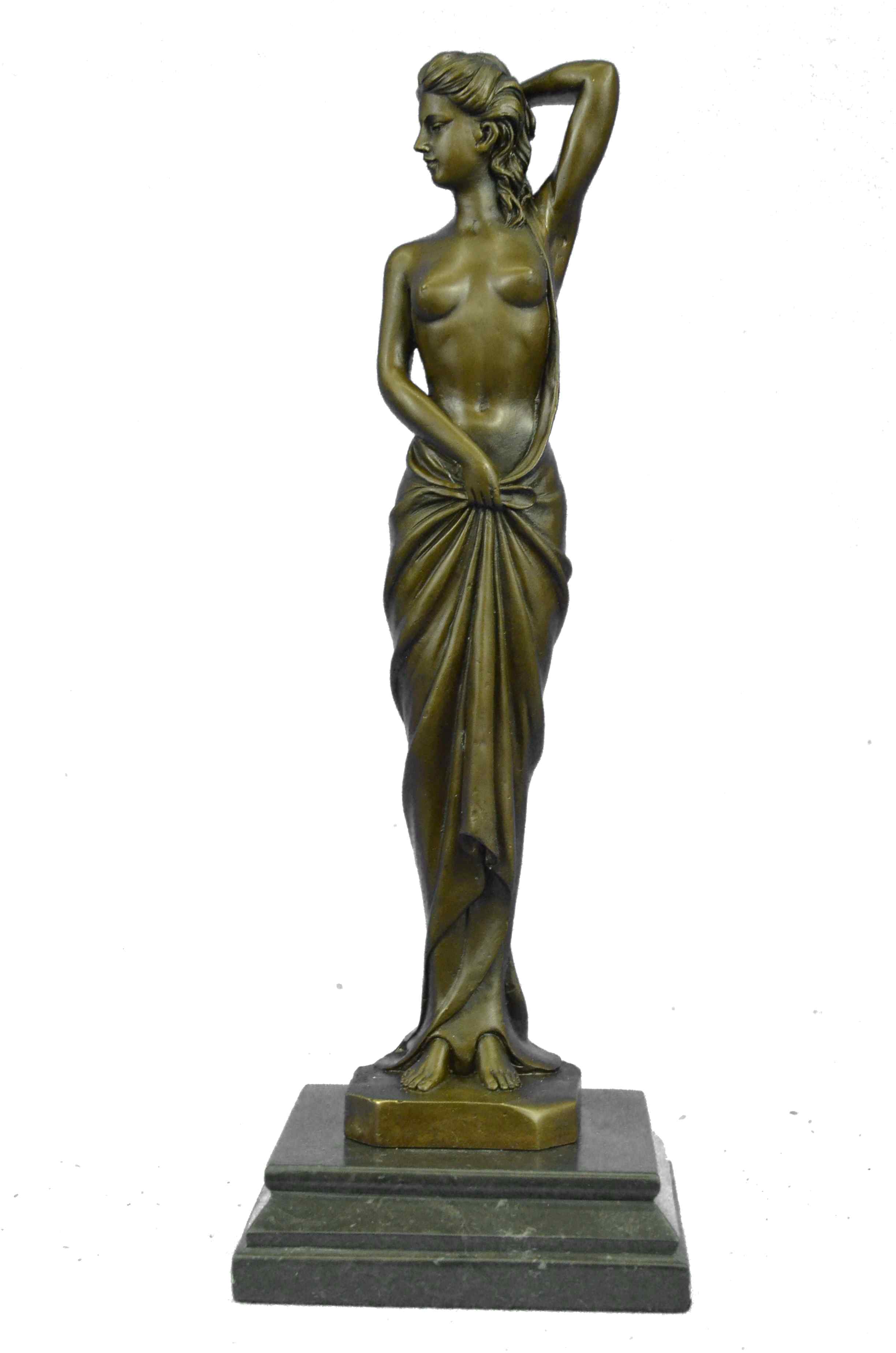 Art Deco Nude Female Signed Long Bronze Sculpture Figure